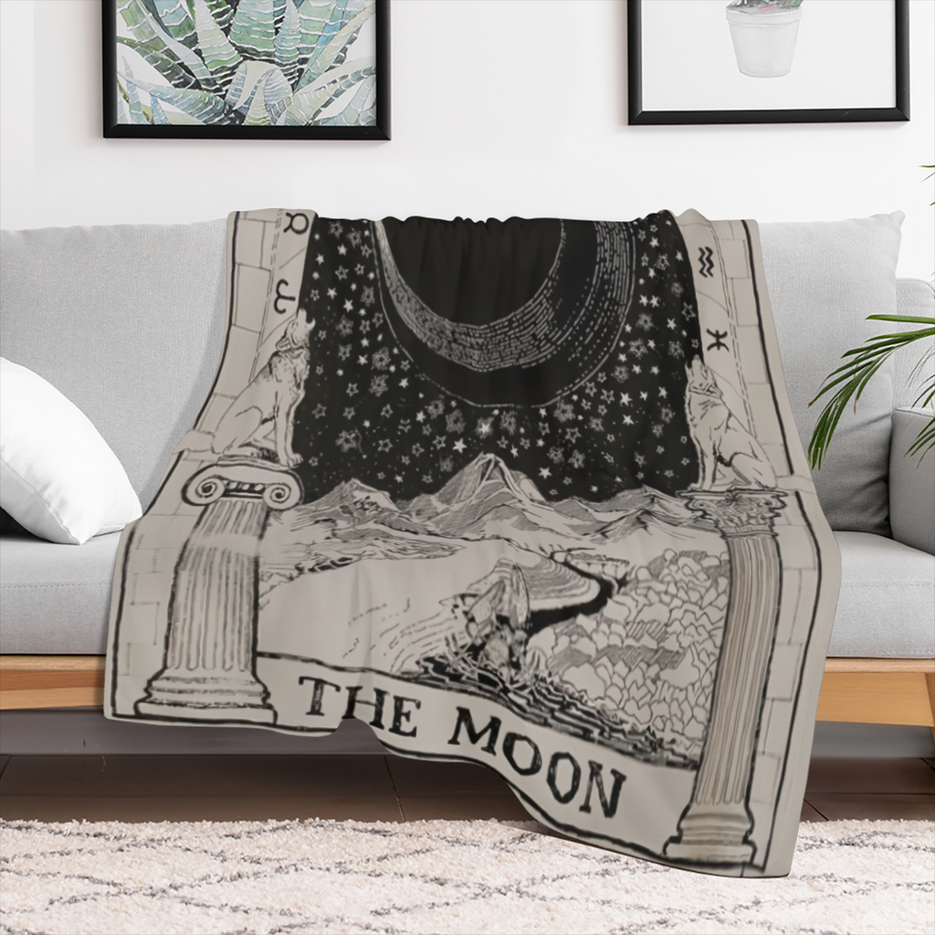 Tarot Moon Gifts Blanket - Mystical Celestial Design with Stars, Mountains & Moon Phases - Premium 280GSM Flannel Throw for All Seasons - Lightweight, Soft & Durable - Perfect for Home, Travel, Couch,