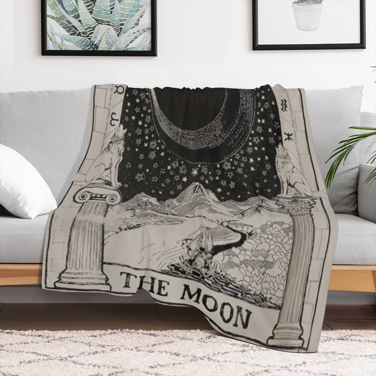 Tarot Moon Gifts Blanket - Mystical Celestial Design with Stars, Mountains & Moon Phases - Premium 280GSM Flannel Throw for All Seasons - Lightweight, Soft & Durable - Perfect for Home, Travel, Couch,