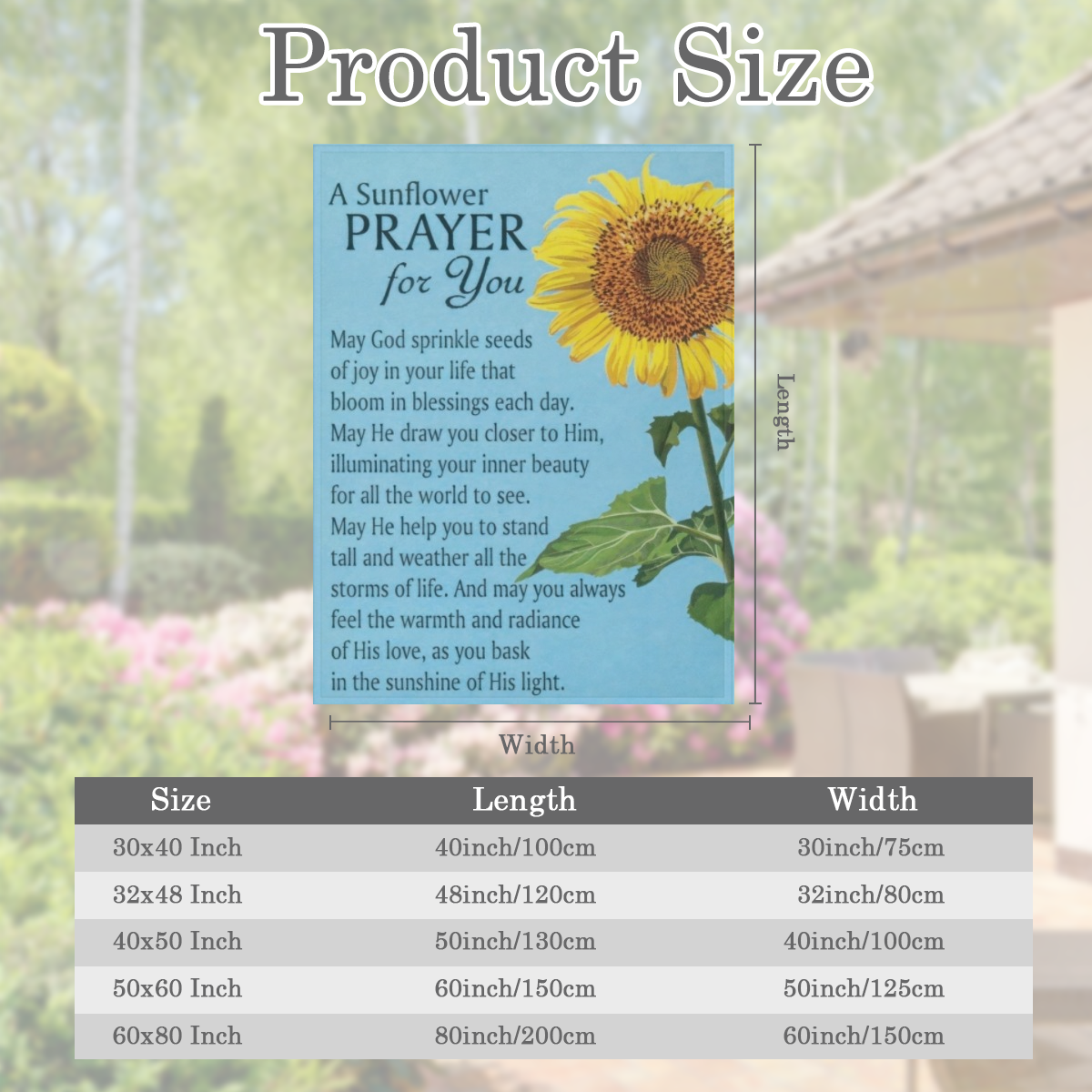 Contemporary Sunflower Prayer Throw Blanket, Hypoallergenic Flannel Fleece, Digital Print, 250- 300gsm, Multipurpose Cozy Sofa Bed Blanket, with Angelic Blessing Message for All Seasons