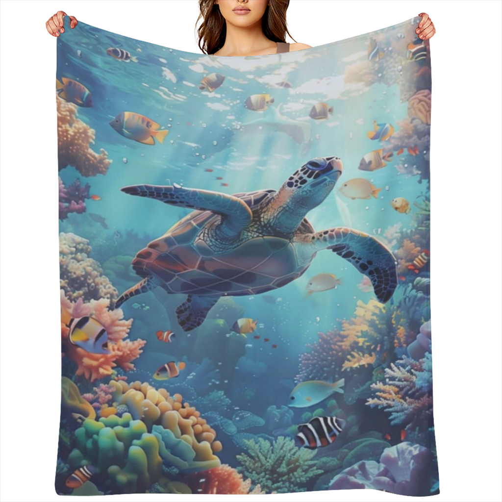 Sea Turtle Blanket for Kids Women Adults, Flannel Sea Turtle Blankets Gifts, Beach Ocean Turtles Throw Blanket for Sofa Couch Bed Living Room Soft Warm Cozy Sea Turtle Decor