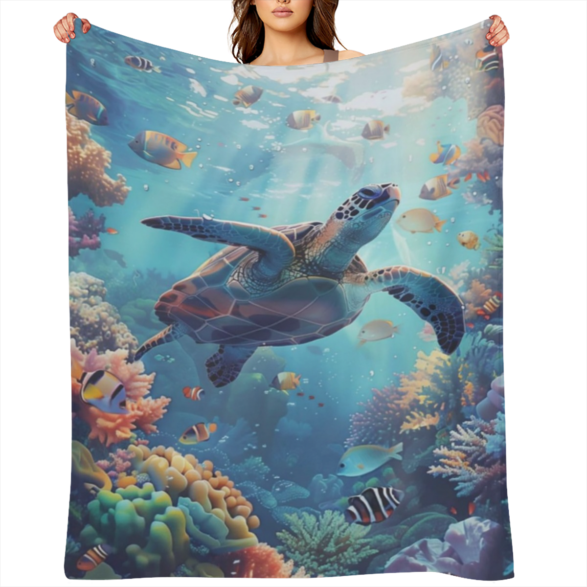 Sea Turtle Blanket for Kids Women Adults, Flannel Sea Turtle Blankets Gifts, Beach Ocean Turtles Throw Blanket for Sofa Couch Bed Living Room Soft Warm Cozy Sea Turtle Decor