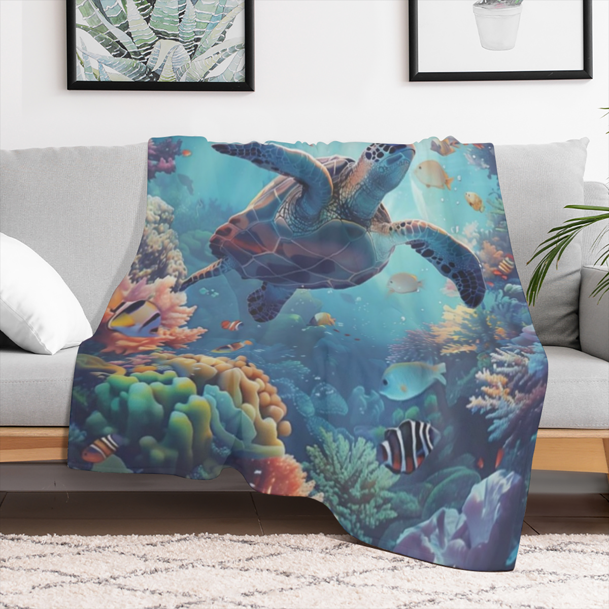 Sea Turtle Blanket for Kids Women Adults, Flannel Sea Turtle Blankets Gifts, Beach Ocean Turtles Throw Blanket for Sofa Couch Bed Living Room Soft Warm Cozy Sea Turtle Decor