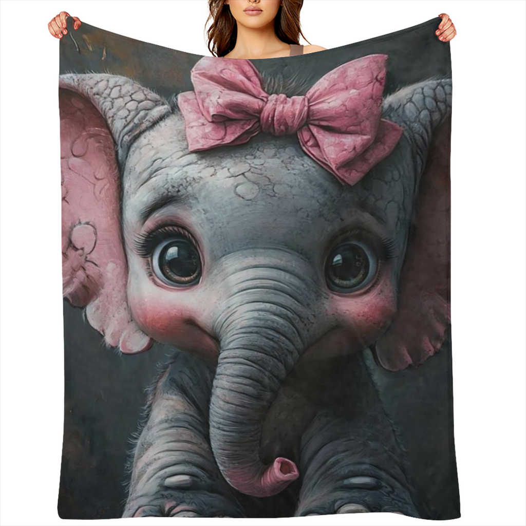 Cozy Elephant Pink Bow Print Blanket - Soft Durable Flannel for All Seasons - Perfect for Travel Camping Office Naps Home Decor