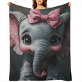 Cozy Elephant Pink Bow Print Blanket - Soft Durable Flannel for All Seasons - Perfect for Travel Camping Office Naps Home Decor