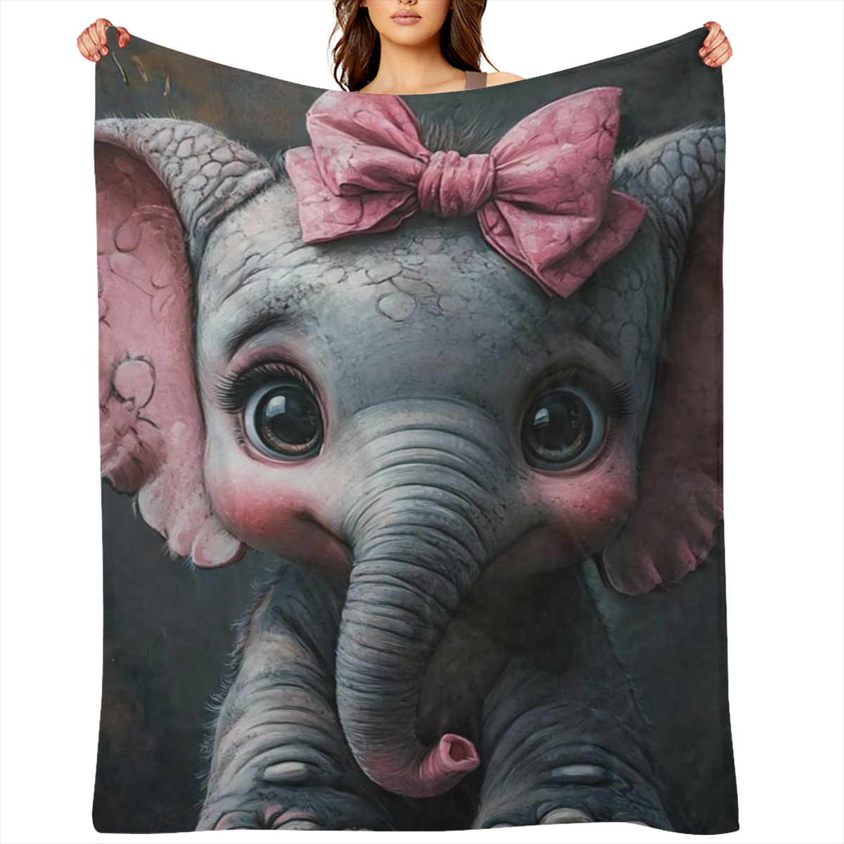 Cozy Elephant Pink Bow Print Blanket - Soft Durable Flannel for All Seasons - Perfect for Travel Camping Office Naps Home Decor