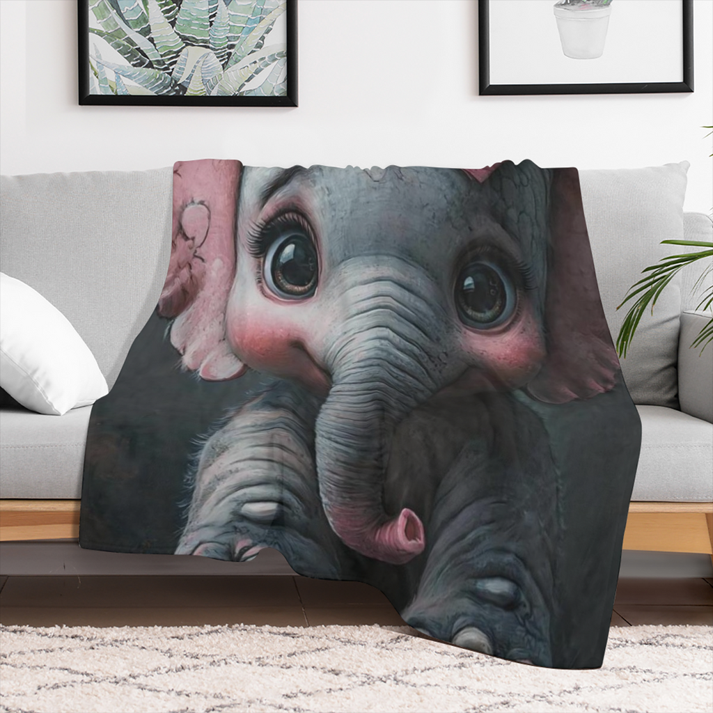 Cozy Elephant Pink Bow Print Blanket - Soft Durable Flannel for All Seasons - Perfect for Travel Camping Office Naps Home Decor