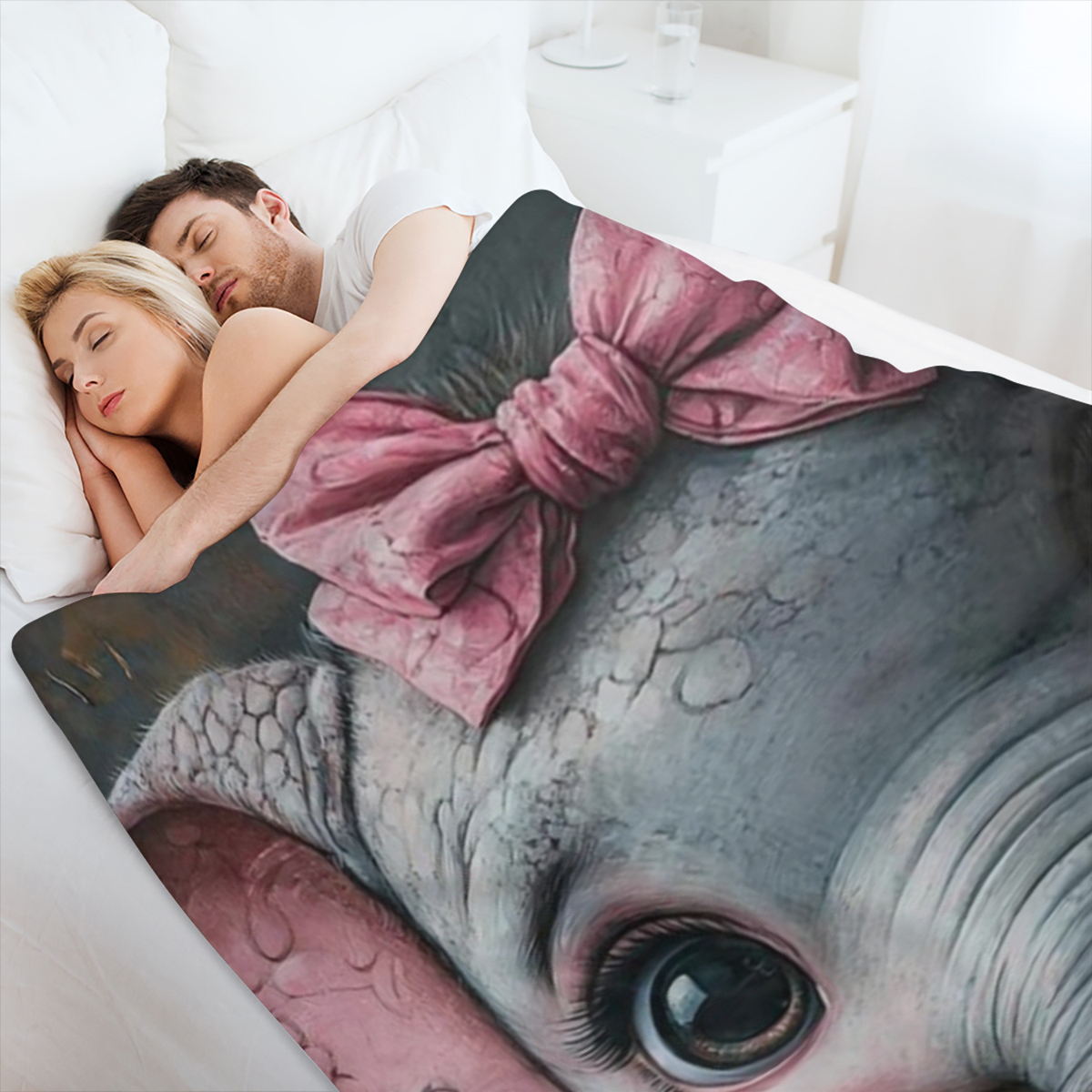 Cozy Elephant Pink Bow Print Blanket - Soft Durable Flannel for All Seasons - Perfect for Travel Camping Office Naps Home Decor
