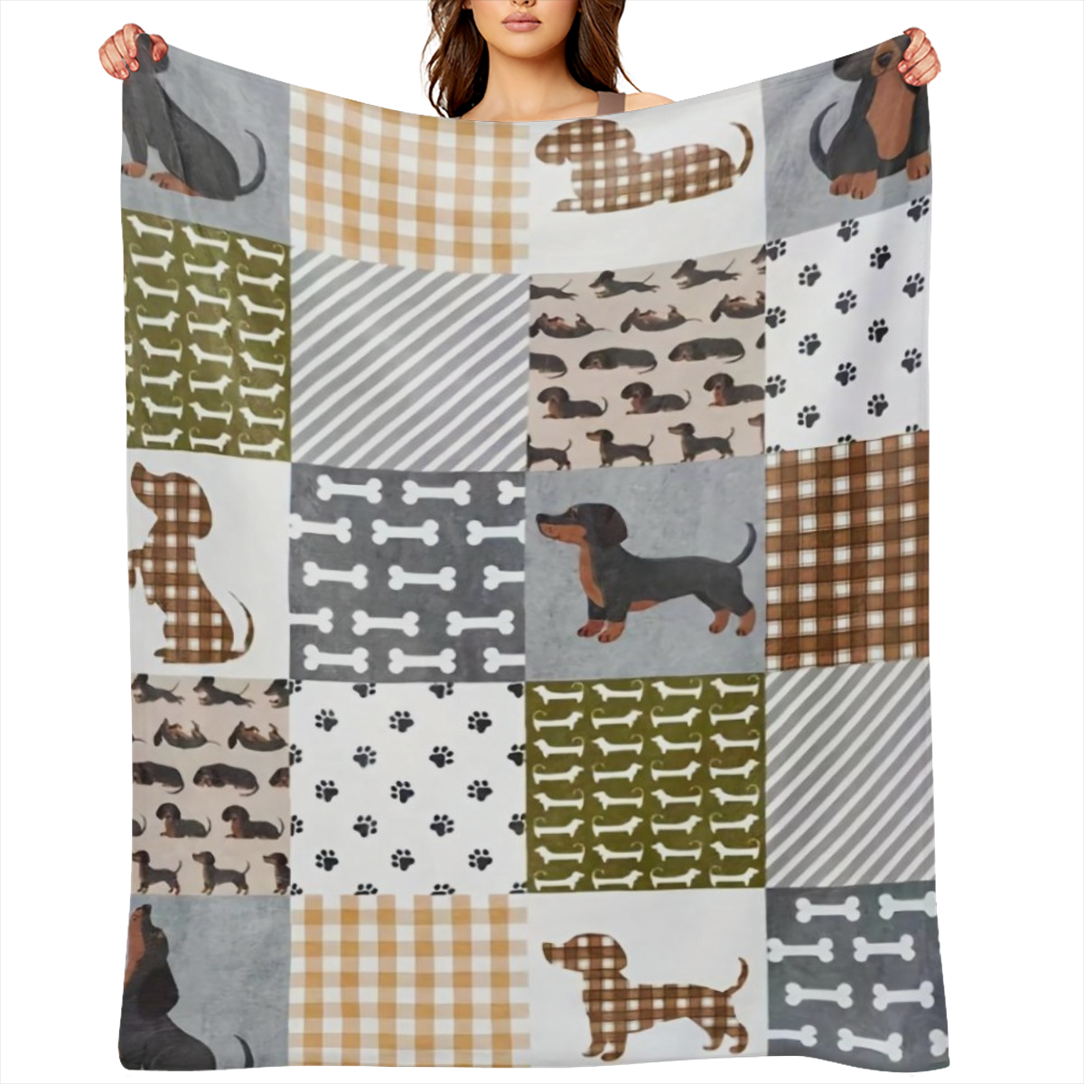 A modern style dachshund printed flannel blanket, soft and lightweight, suitable for year- round use, is a pet lover gift for bed sofa chair living room decoration, animal theme digital printed polyes