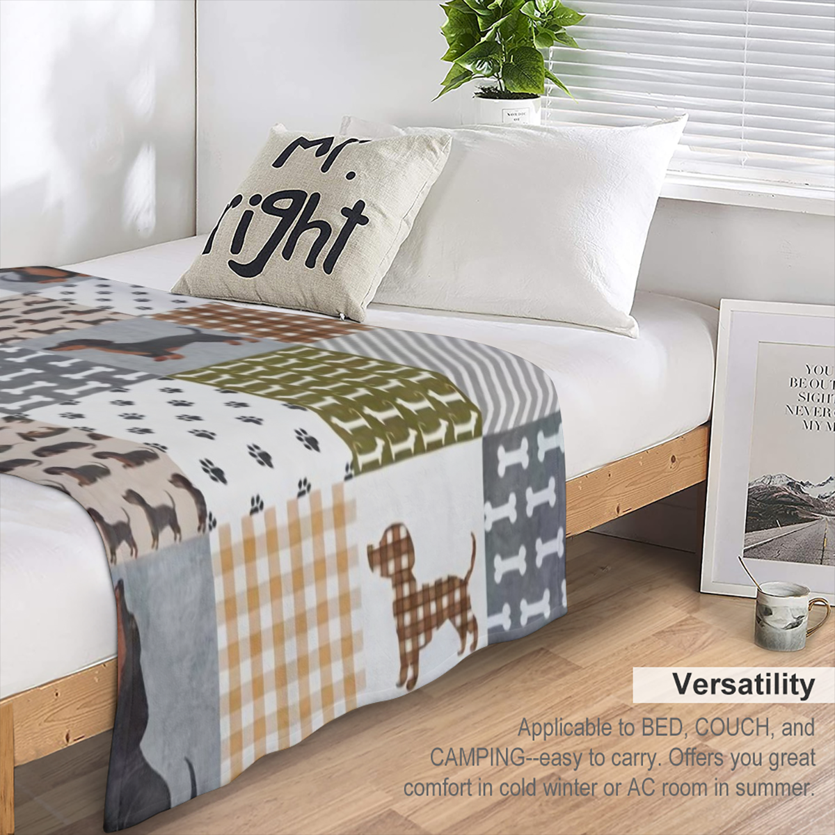 A modern style dachshund printed flannel blanket, soft and lightweight, suitable for year- round use, is a pet lover gift for bed sofa chair living room decoration, animal theme digital printed polyes