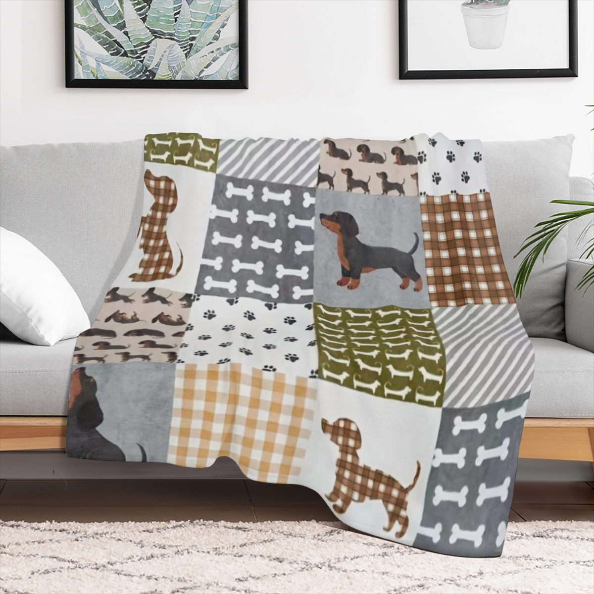 A modern style dachshund printed flannel blanket, soft and lightweight, suitable for year- round use, is a pet lover gift for bed sofa chair living room decoration, animal theme digital printed polyes