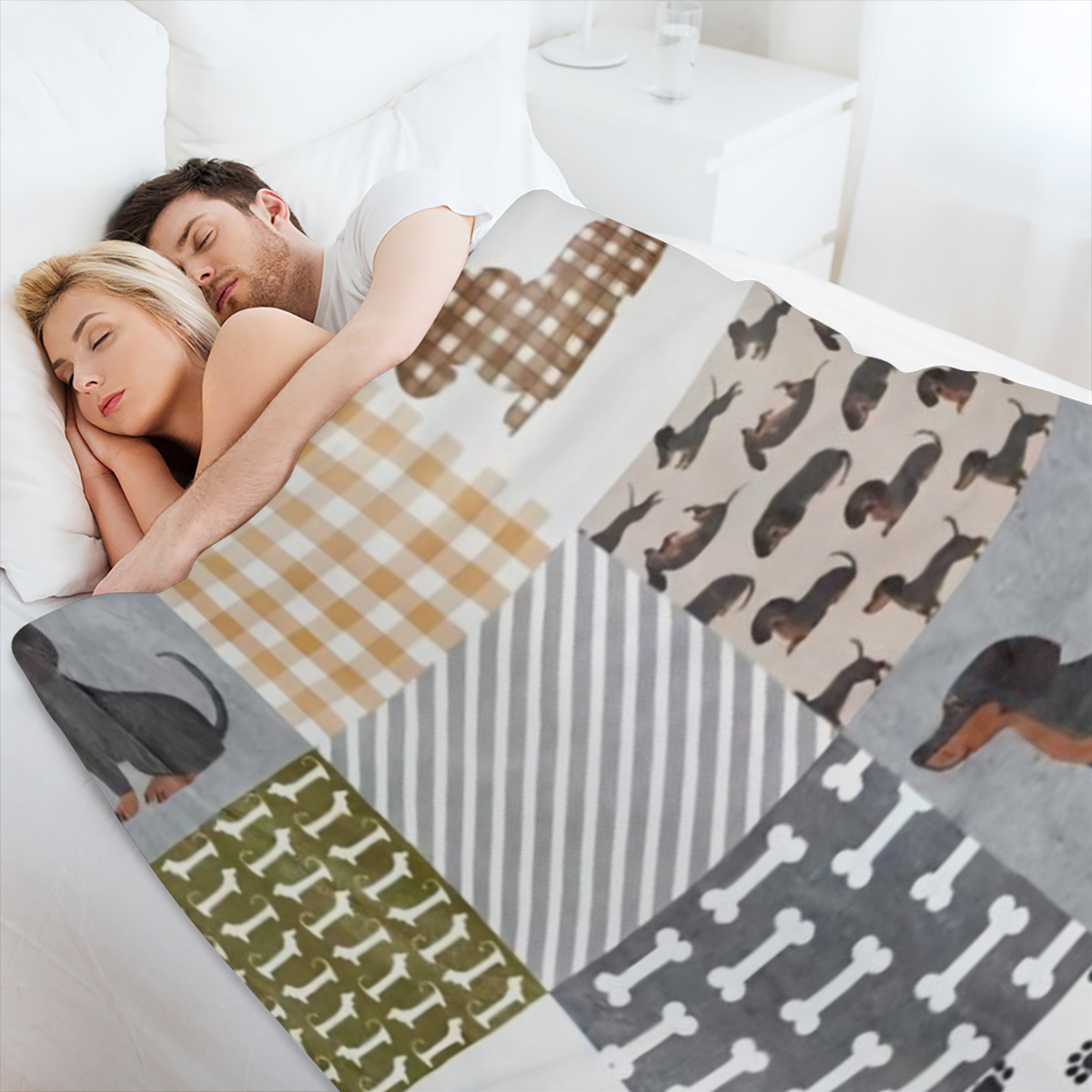 A modern style dachshund printed flannel blanket, soft and lightweight, suitable for year- round use, is a pet lover gift for bed sofa chair living room decoration, animal theme digital printed polyes