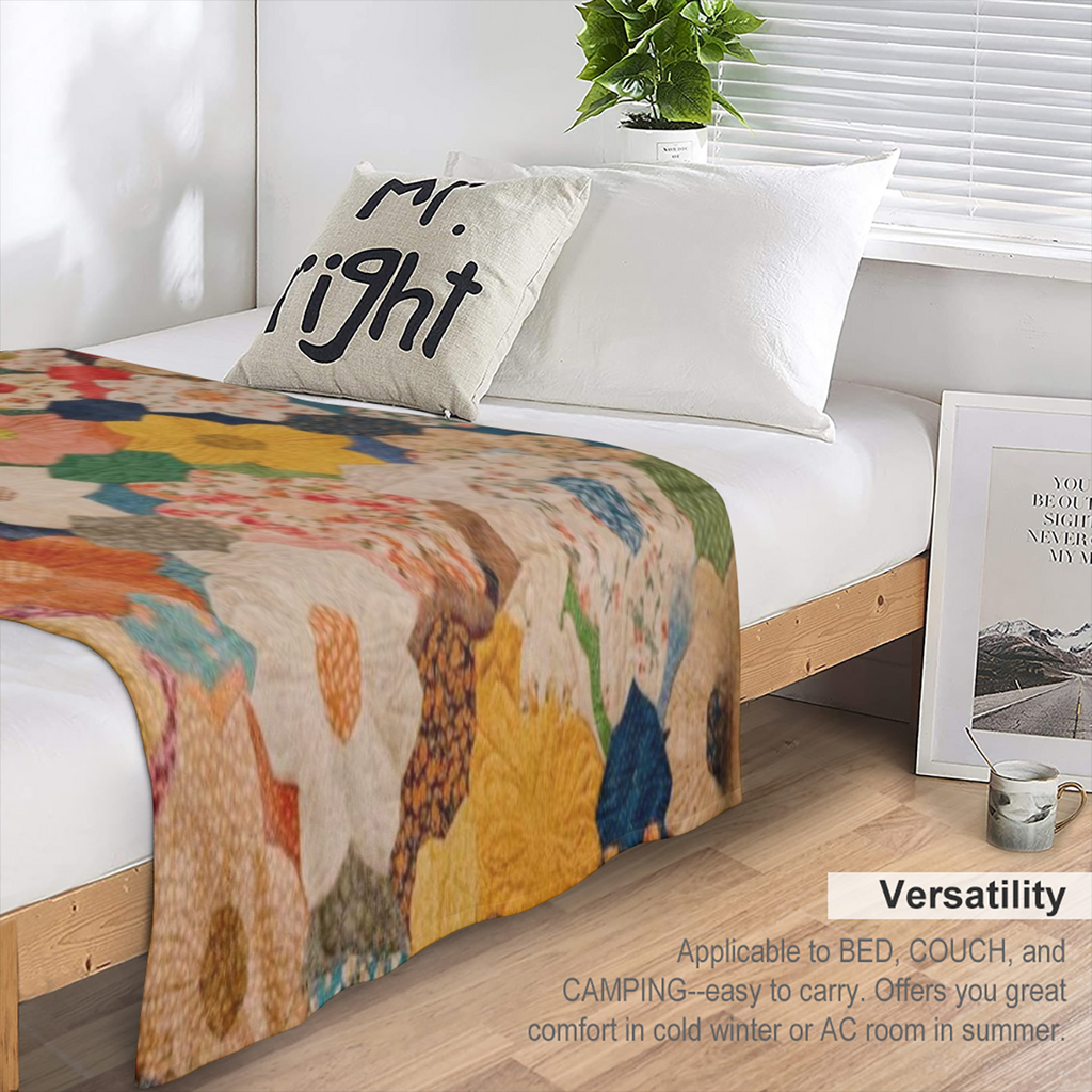 1pc Vintage Floral Patchwork Flannel Throw Blanket - Soft Cozy Knitted Polyester with Anti-Pilling Technology All-Season Lightweight Quilt for Sofa Bed Office Camping Travel - Perfect Gift for Any Occ