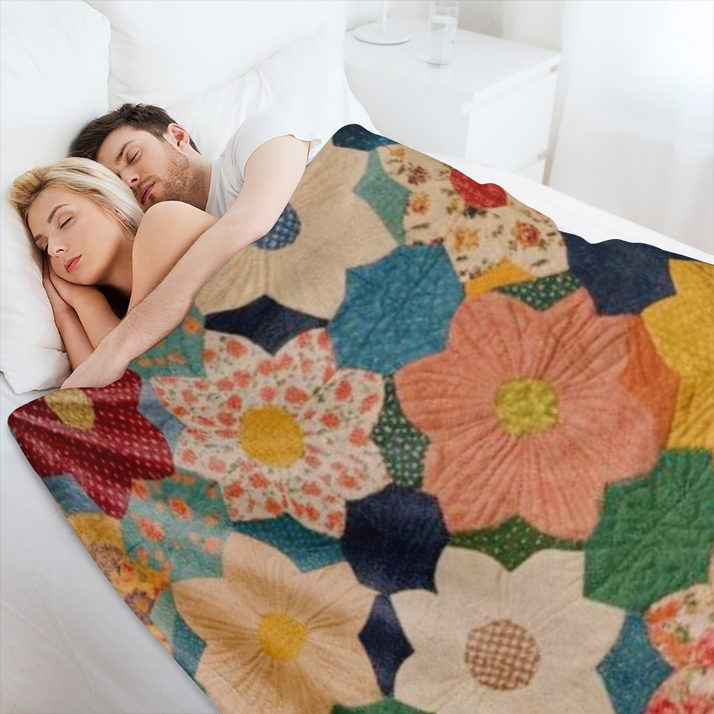 1pc Vintage Floral Patchwork Flannel Throw Blanket - Soft Cozy Knitted Polyester with Anti-Pilling Technology All-Season Lightweight Quilt for Sofa Bed Office Camping Travel - Perfect Gift for Any Occ