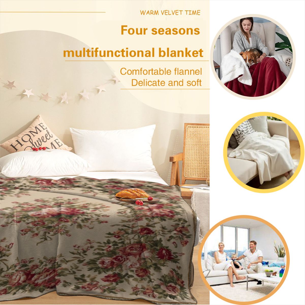 Super Soft Comfortable and Warm Multi-Size Flannel Blanket | Suitable for Sofas, Beds, and Offices | Beautiful Floral Design, Soft, Portable, All-Season Comfort, Machine Washable - Perfect for Home De
