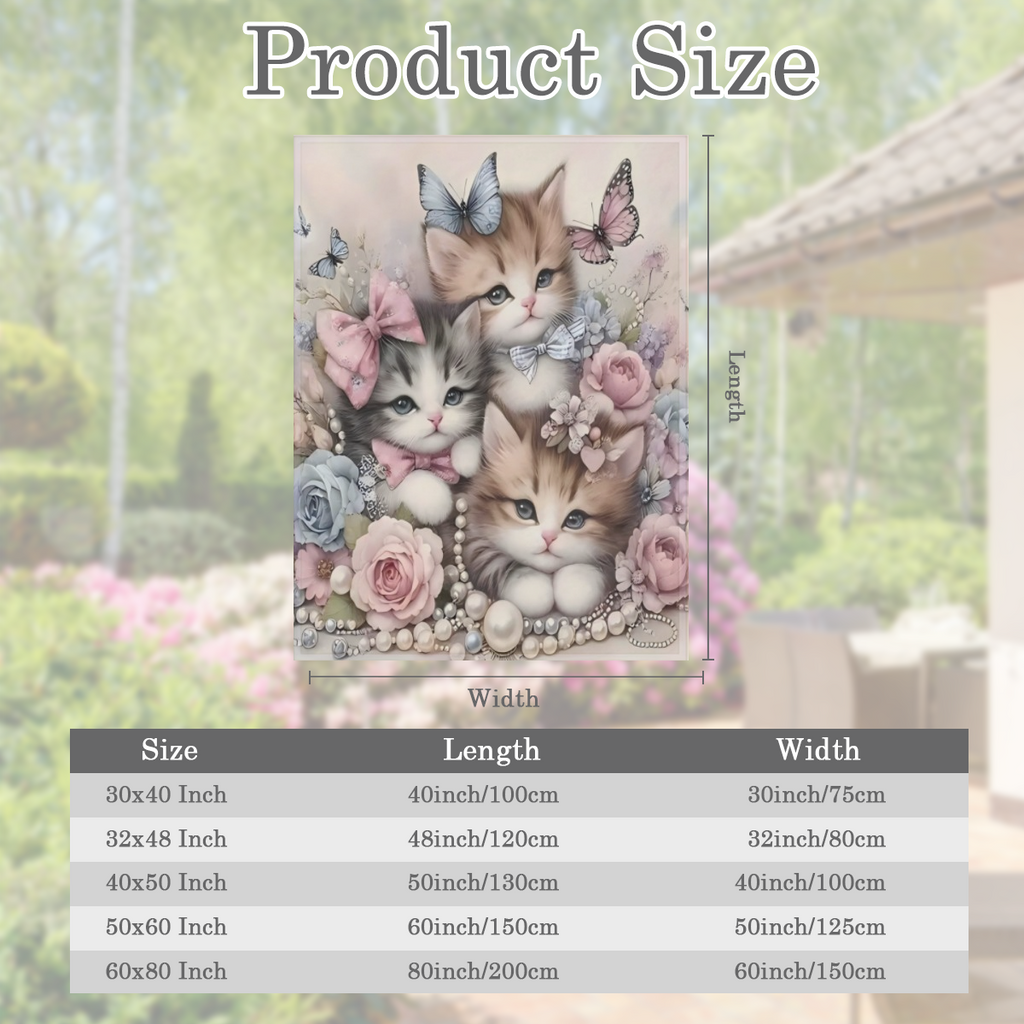 1pc Pearls Flowers With Three Elegant Kittens Cute Fun Print Flannel Blanket, Soft Warm Cozy Skin- friendly Machine Washable Blanket For Sofa Bed Car Camping Office Home Decor, Multipurpose Gift Blank