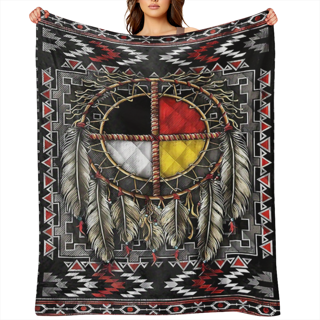 Cozy Native American- Inspired Flannel Throw Blanket - Soft Reversible All- Season Comfort for Couch Bed Office and Travel - Unique Gift Idea