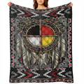 Cozy Native American- Inspired Flannel Throw Blanket - Soft Reversible All- Season Comfort for Couch Bed Office and Travel - Unique Gift Idea