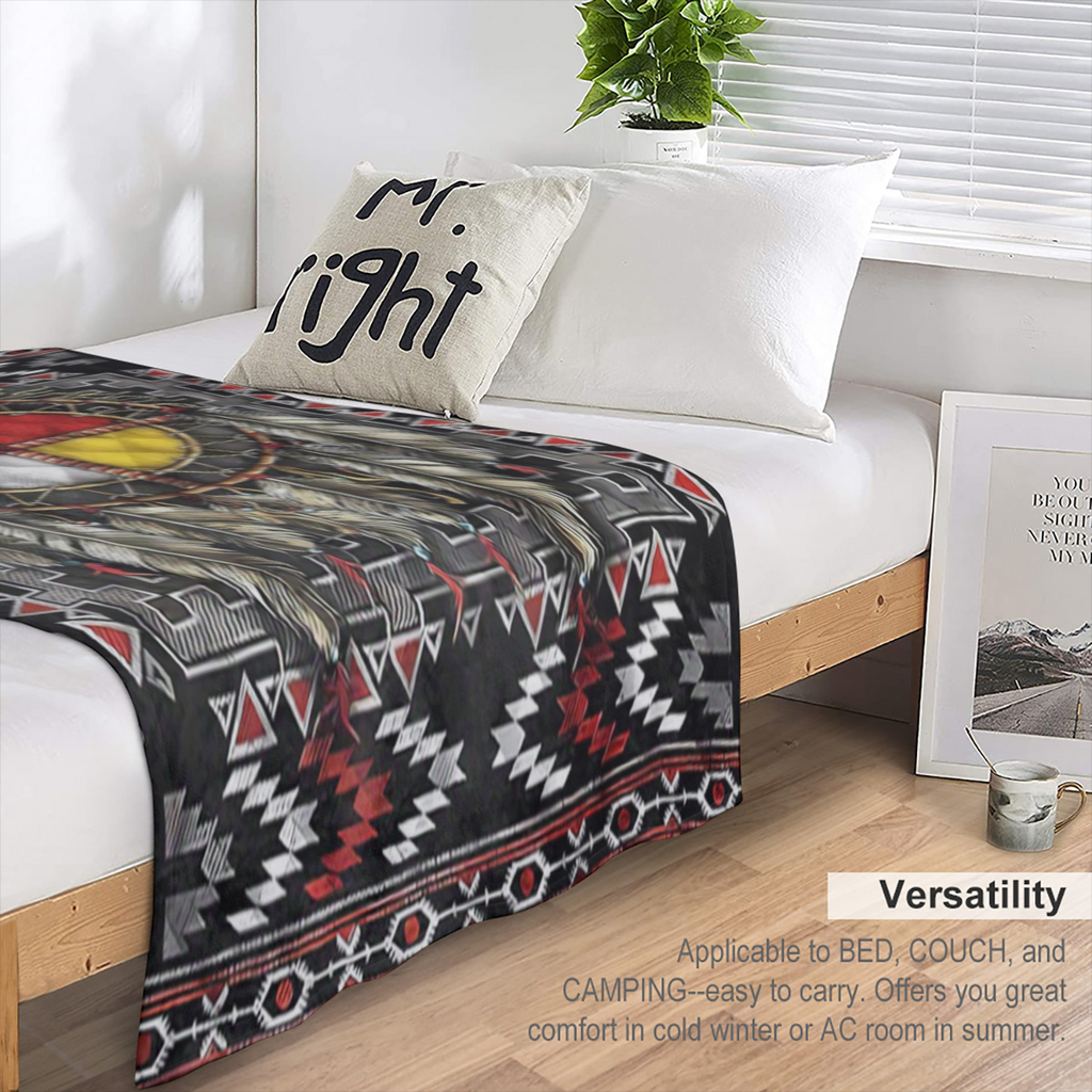 Cozy Native American- Inspired Flannel Throw Blanket - Soft Reversible All- Season Comfort for Couch Bed Office and Travel - Unique Gift Idea