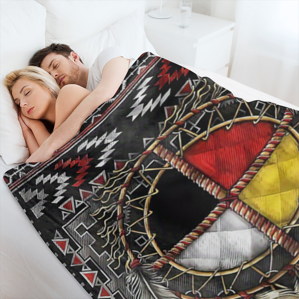 Cozy Native American- Inspired Flannel Throw Blanket - Soft Reversible All- Season Comfort for Couch Bed Office and Travel - Unique Gift Idea
