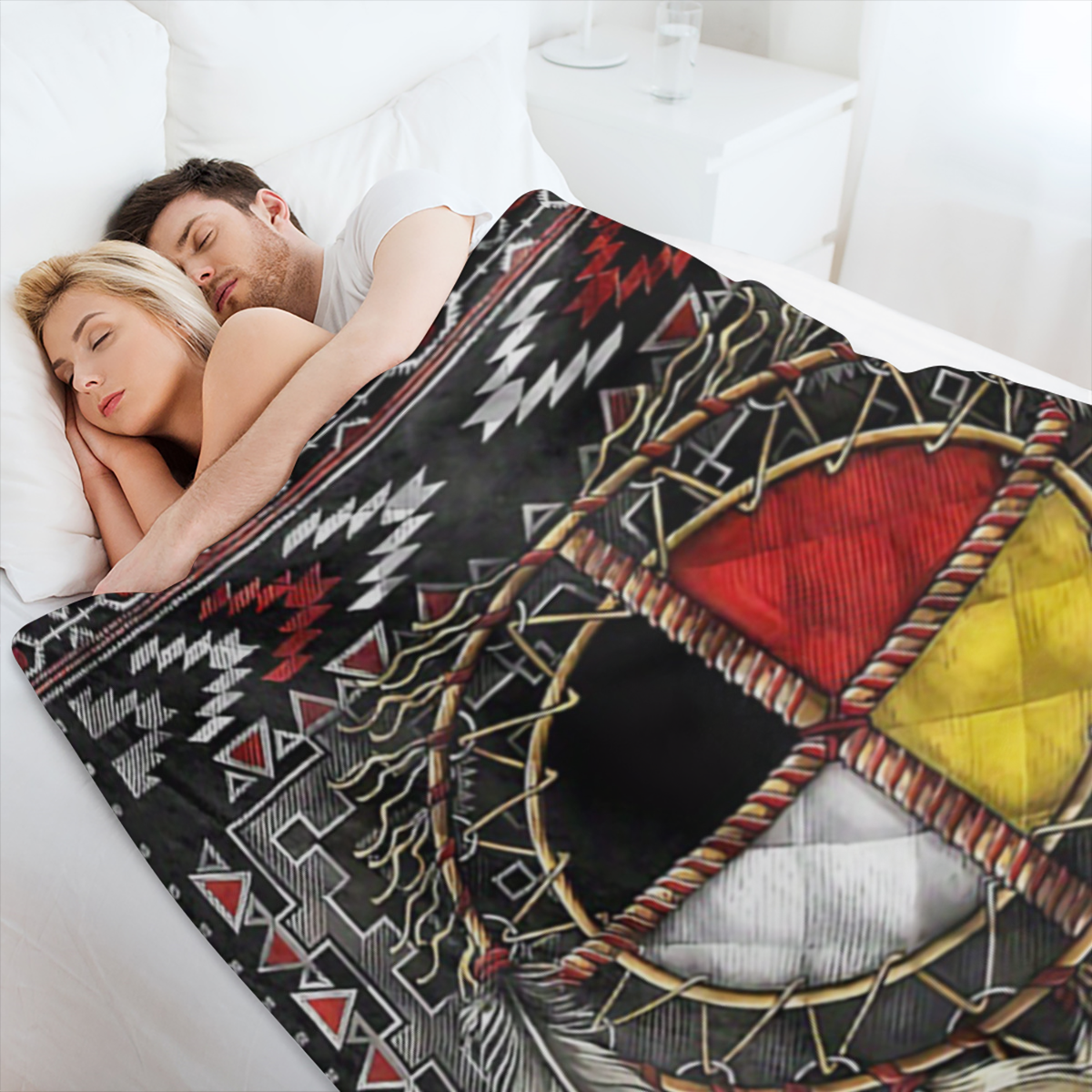 Cozy Native American- Inspired Flannel Throw Blanket - Soft Reversible All- Season Comfort for Couch Bed Office and Travel - Unique Gift Idea