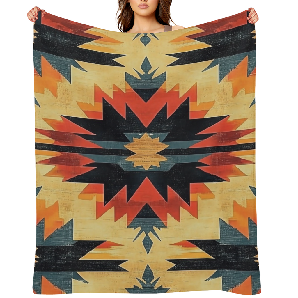 1pc Cozy Flannel Fleece Blanket - Soft Polyester Throw for Outdoor, Home Decor, Holiday Gifts - 280- 300gsm Lightweight Warmth, Holiday Gift Item Vibrant Geometric Design Cozy Fleece Material