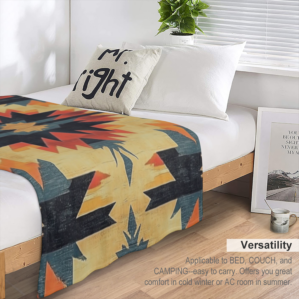 1pc Cozy Flannel Fleece Blanket - Soft Polyester Throw for Outdoor, Home Decor, Holiday Gifts - 280- 300gsm Lightweight Warmth, Holiday Gift Item Vibrant Geometric Design Cozy Fleece Material