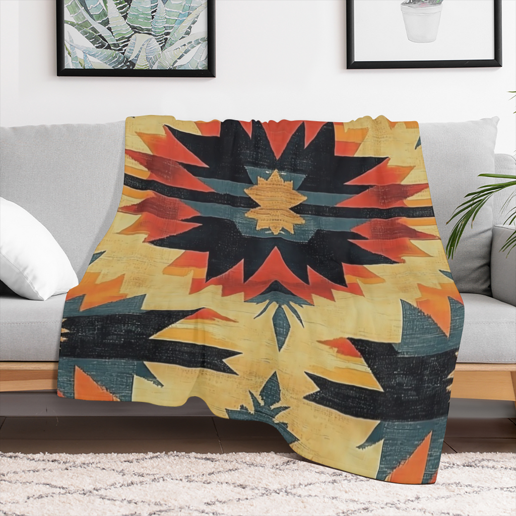 1pc Cozy Flannel Fleece Blanket - Soft Polyester Throw for Outdoor, Home Decor, Holiday Gifts - 280- 300gsm Lightweight Warmth, Holiday Gift Item Vibrant Geometric Design Cozy Fleece Material