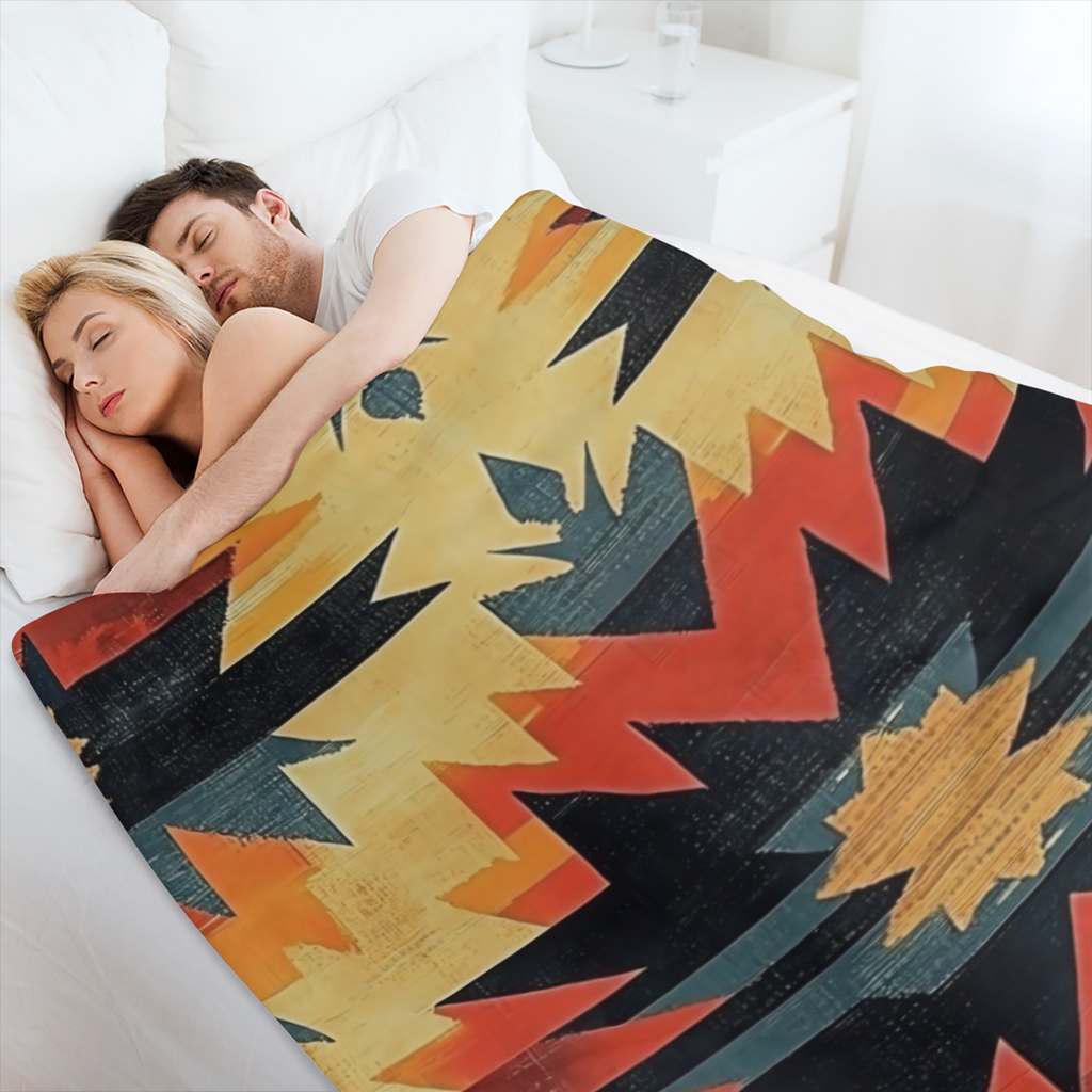 1pc Cozy Flannel Fleece Blanket - Soft Polyester Throw for Outdoor, Home Decor, Holiday Gifts - 280- 300gsm Lightweight Warmth, Holiday Gift Item Vibrant Geometric Design Cozy Fleece Material