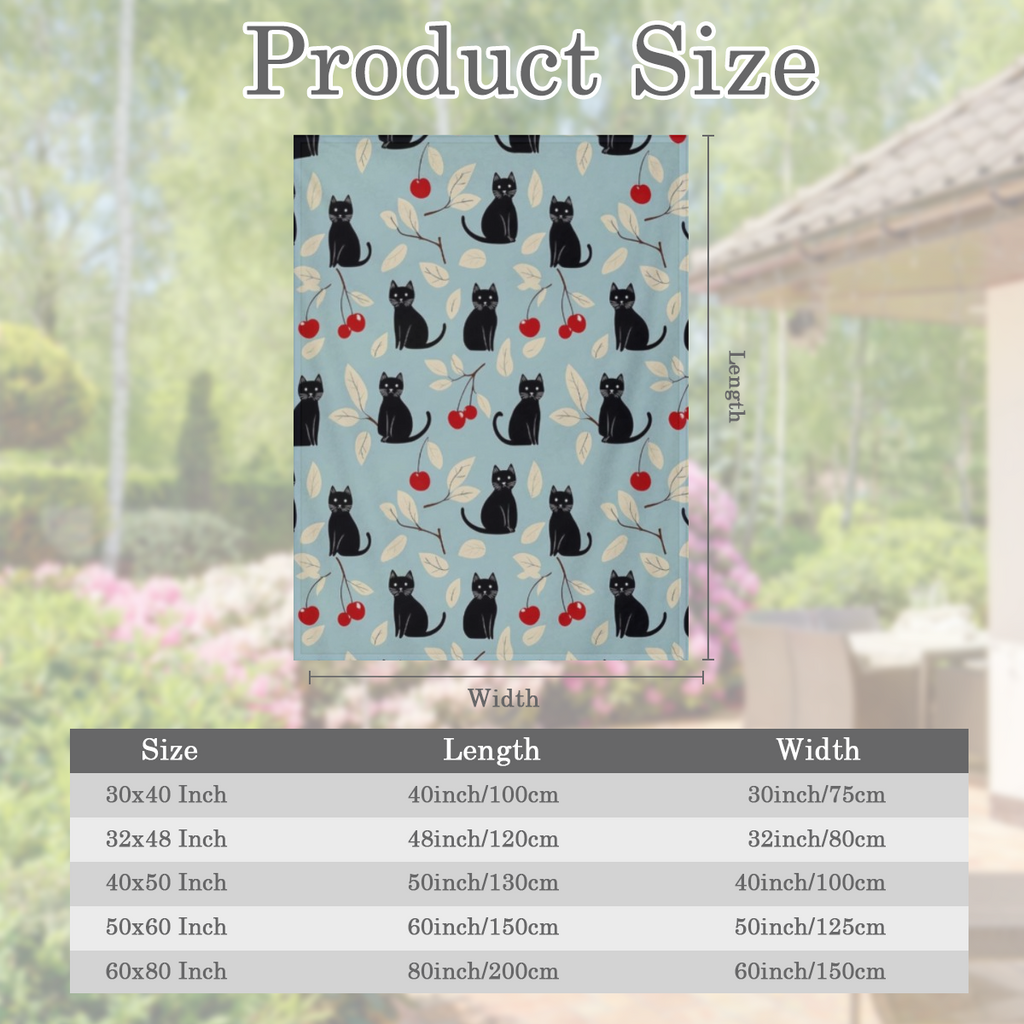 Black Cat & Cherry Blanket, Soft Cozy Flannel Throw Blanket for Bed, Couch, Travel & Home Decor, Lightweight Warm Fuzzy Blankets for Women Men