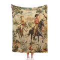 Western Cowboy Blanket with Horses & Cacti - Soft Flannel Wild West Desert Watercolor Design, Rustic Anime Bedspread Suitable for Bed, Couch, Sofa - All-Season Cozy Throw 280GSM