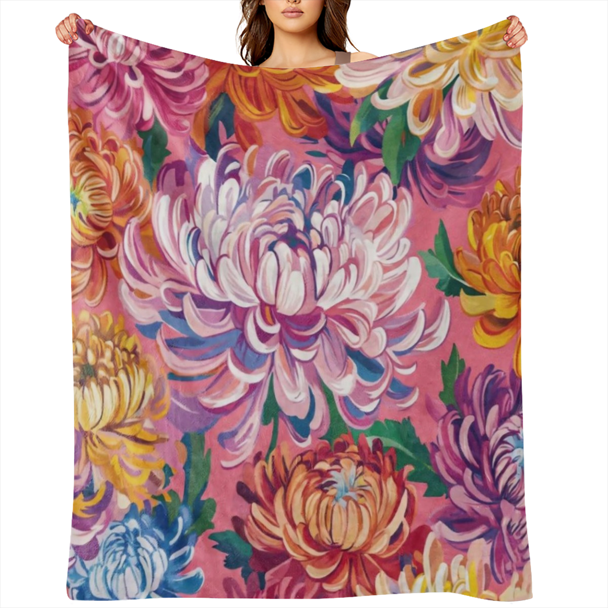 1pc Vintage Floral Print Flannel Throw Blanket - Soft Cozy and Warm Polyester Bedding for Sofa Bed Car Office Camping and Travel - All- Season Gift Blanket with Vibrant Flower Design Throw Blanket