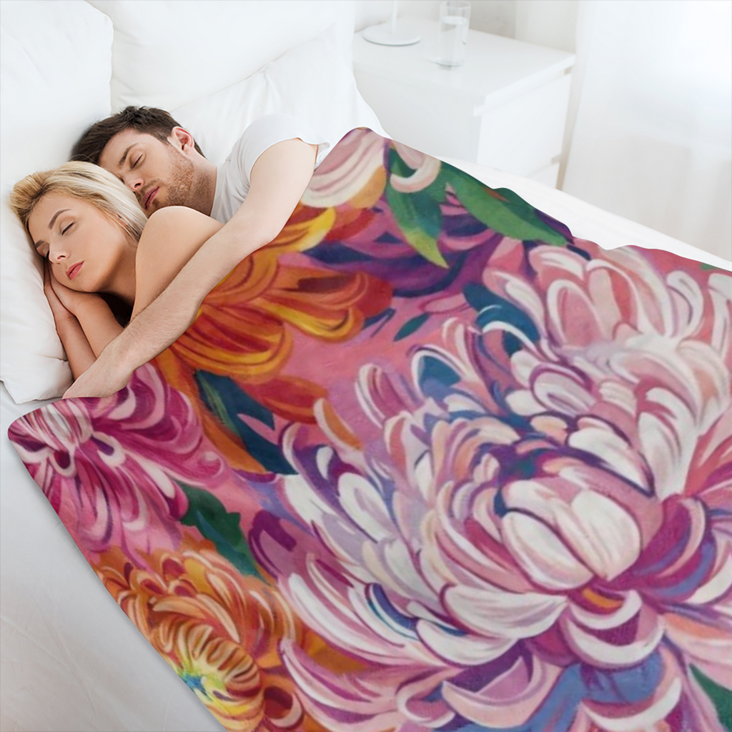 1pc Vintage Floral Print Flannel Throw Blanket - Soft Cozy and Warm Polyester Bedding for Sofa Bed Car Office Camping and Travel - All- Season Gift Blanket with Vibrant Flower Design Throw Blanket