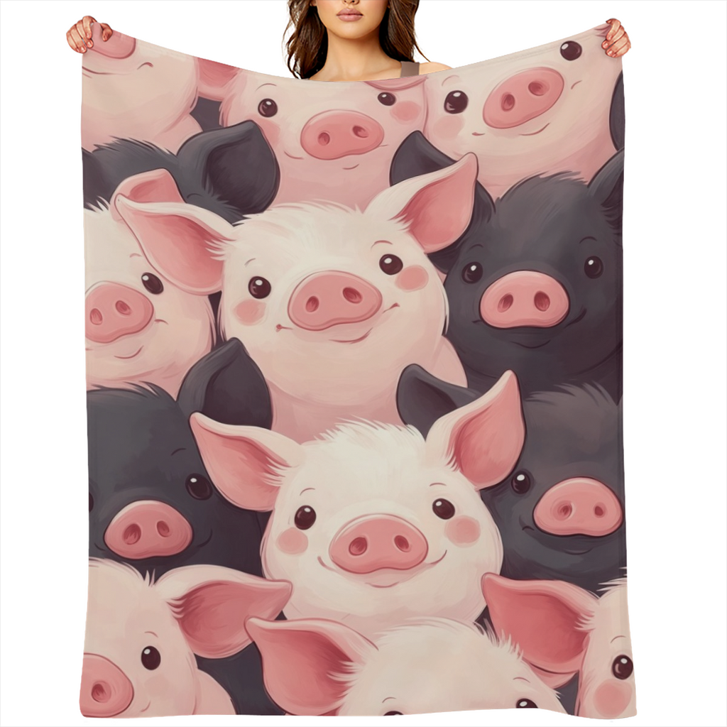 1pc Whimsical Pig Design Flannel Blanket - Soft, Cozy Polyester Throw for Home Decor & Outdoor Use - Ideal Gift for Valentine's Day, Christmas, Thanksgiving, New Year's Eve, Versatile Blanket | Playfu