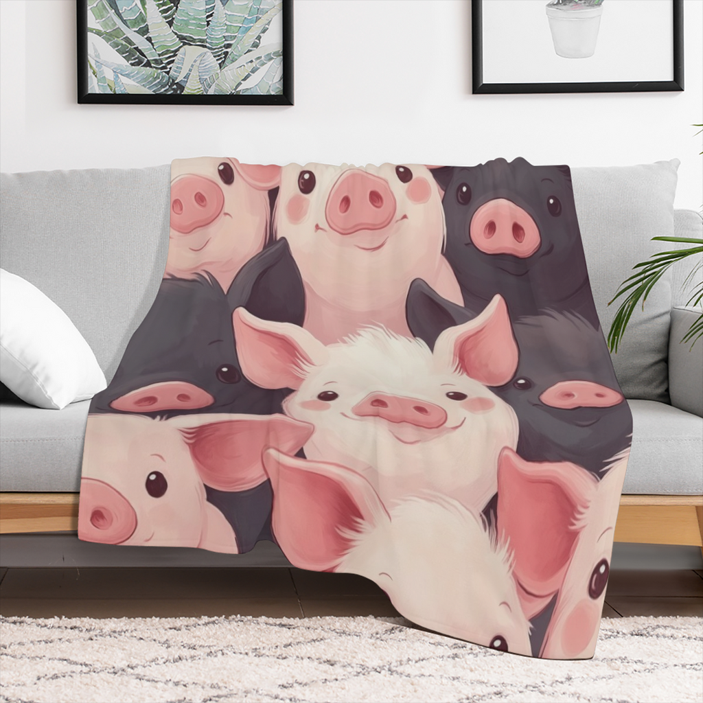 1pc Whimsical Pig Design Flannel Blanket - Soft, Cozy Polyester Throw for Home Decor & Outdoor Use - Ideal Gift for Valentine's Day, Christmas, Thanksgiving, New Year's Eve, Versatile Blanket | Playfu