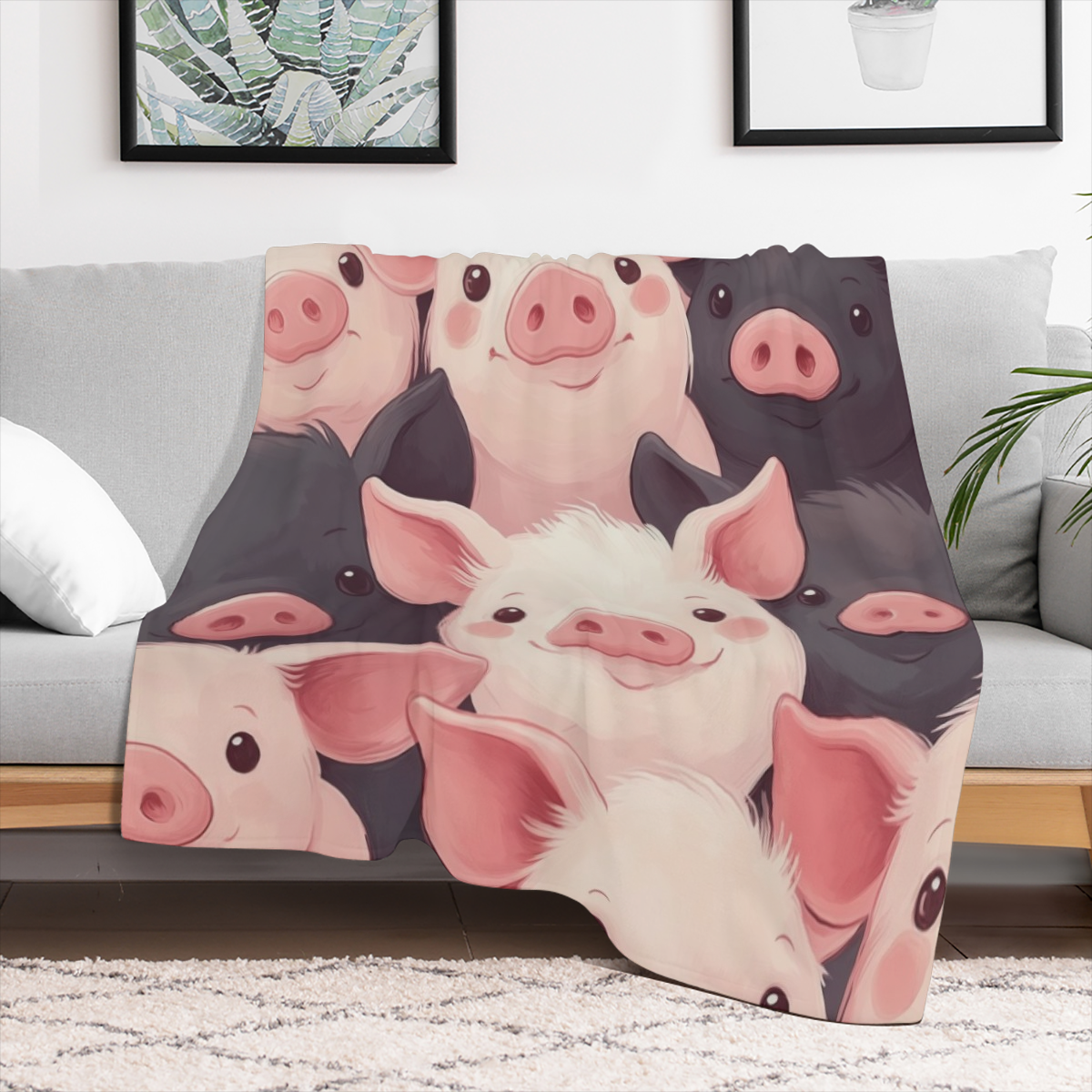 1pc Whimsical Pig Design Flannel Blanket - Soft, Cozy Polyester Throw for Home Decor & Outdoor Use - Ideal Gift for Valentine's Day, Christmas, Thanksgiving, New Year's Eve, Versatile Blanket | Playfu