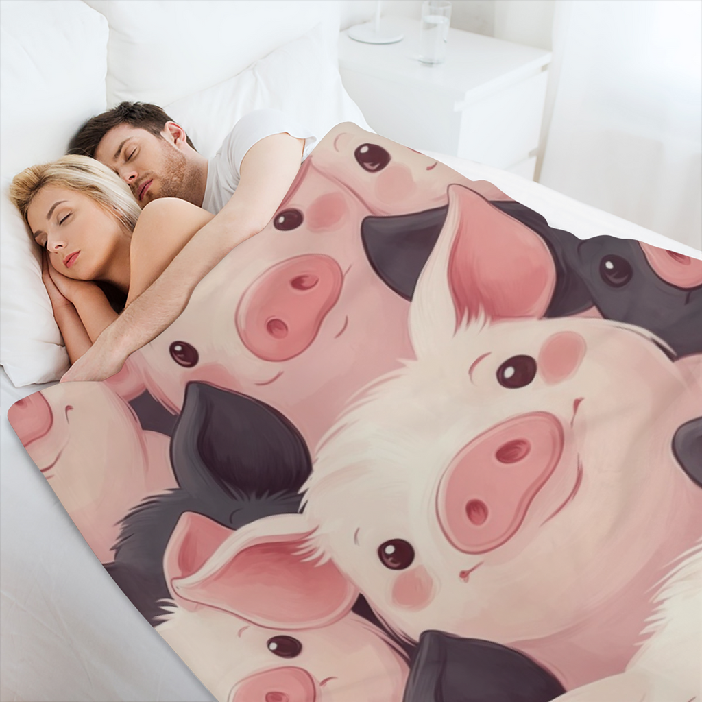 1pc Whimsical Pig Design Flannel Blanket - Soft, Cozy Polyester Throw for Home Decor & Outdoor Use - Ideal Gift for Valentine's Day, Christmas, Thanksgiving, New Year's Eve, Versatile Blanket | Playfu