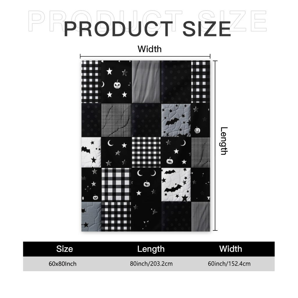 1pc Gothic Patchwork Flannel Throw Blanket - Black & Grey Plaid With Bats, Stars, Hearts & Moon Phases - Soft Plush All-Season Couch Bedspread For Home, Travel, Camping - Machine Washable Cozy Decorat