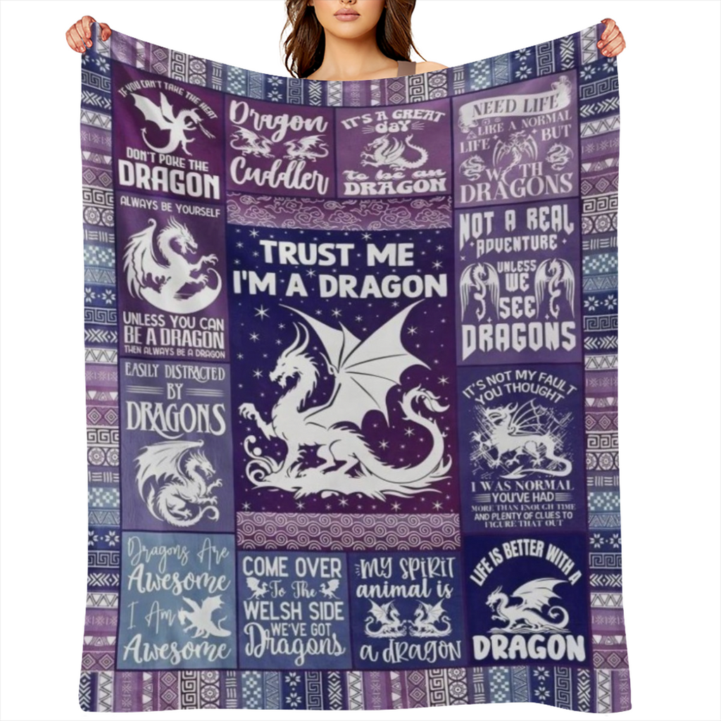 Dragon Blanket for Women Men Cute Dragon Themed Design Printed Purple Throw Blanket for Teens Adults Warm Soft Cozy Blanket
