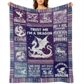 Dragon Blanket for Women Men Cute Dragon Themed Design Printed Purple Throw Blanket for Teens Adults Warm Soft Cozy Blanket