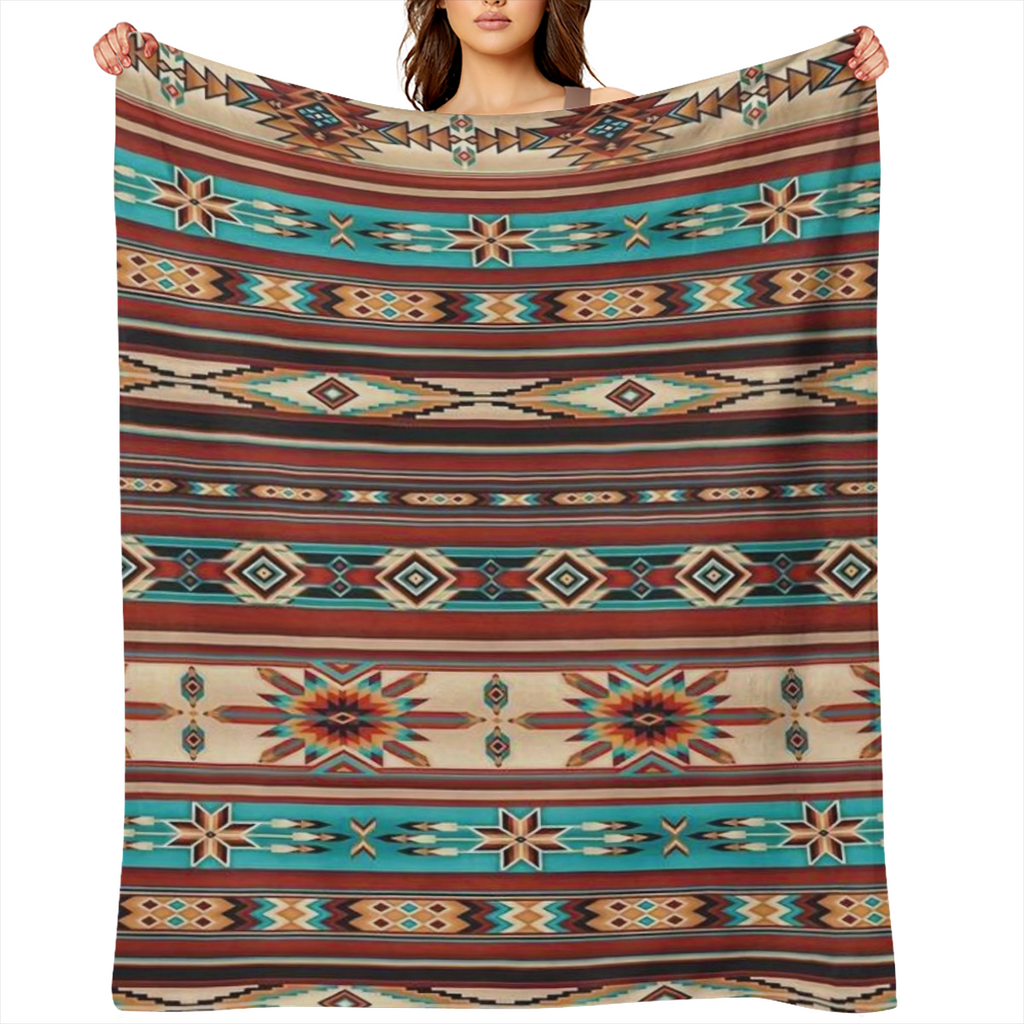 GLENLCWE 1pc Tribal Native Striped Aztec Print Blanket Fluffy Flannel Blanket Holiday Gift Blanket Microfiber Bed Blanket Soft And Lightweight for Adults