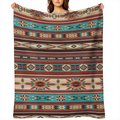 GLENLCWE 1pc Tribal Native Striped Aztec Print Blanket Fluffy Flannel Blanket Holiday Gift Blanket Microfiber Bed Blanket Soft And Lightweight for Adults