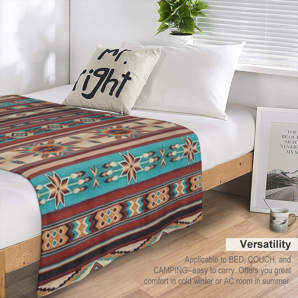 GLENLCWE 1pc Tribal Native Striped Aztec Print Blanket Fluffy Flannel Blanket Holiday Gift Blanket Microfiber Bed Blanket Soft And Lightweight for Adults