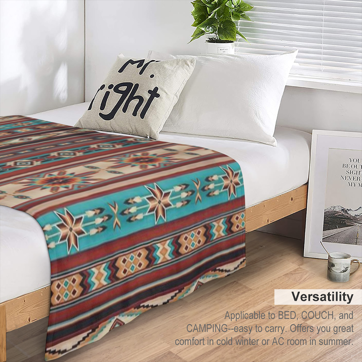 GLENLCWE 1pc Tribal Native Striped Aztec Print Blanket Fluffy Flannel Blanket Holiday Gift Blanket Microfiber Bed Blanket Soft And Lightweight for Adults