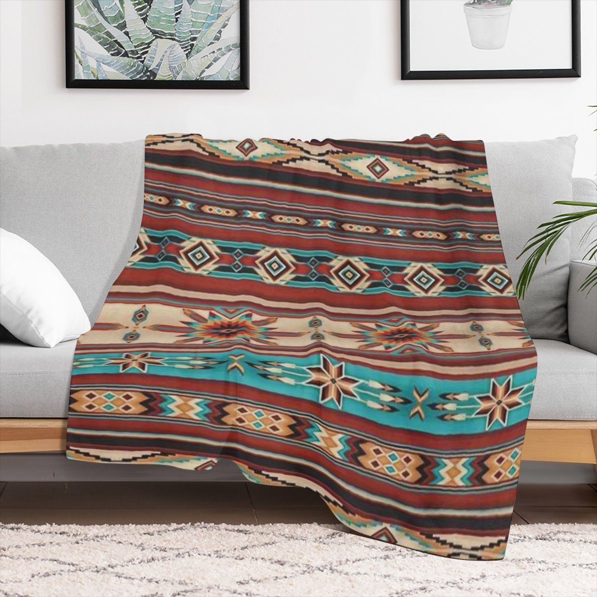 GLENLCWE 1pc Tribal Native Striped Aztec Print Blanket Fluffy Flannel Blanket Holiday Gift Blanket Microfiber Bed Blanket Soft And Lightweight for Adults