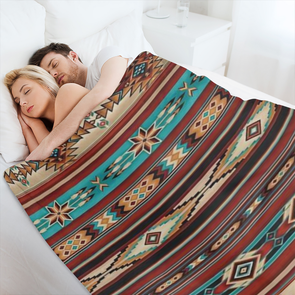 GLENLCWE 1pc Tribal Native Striped Aztec Print Blanket Fluffy Flannel Blanket Holiday Gift Blanket Microfiber Bed Blanket Soft And Lightweight for Adults