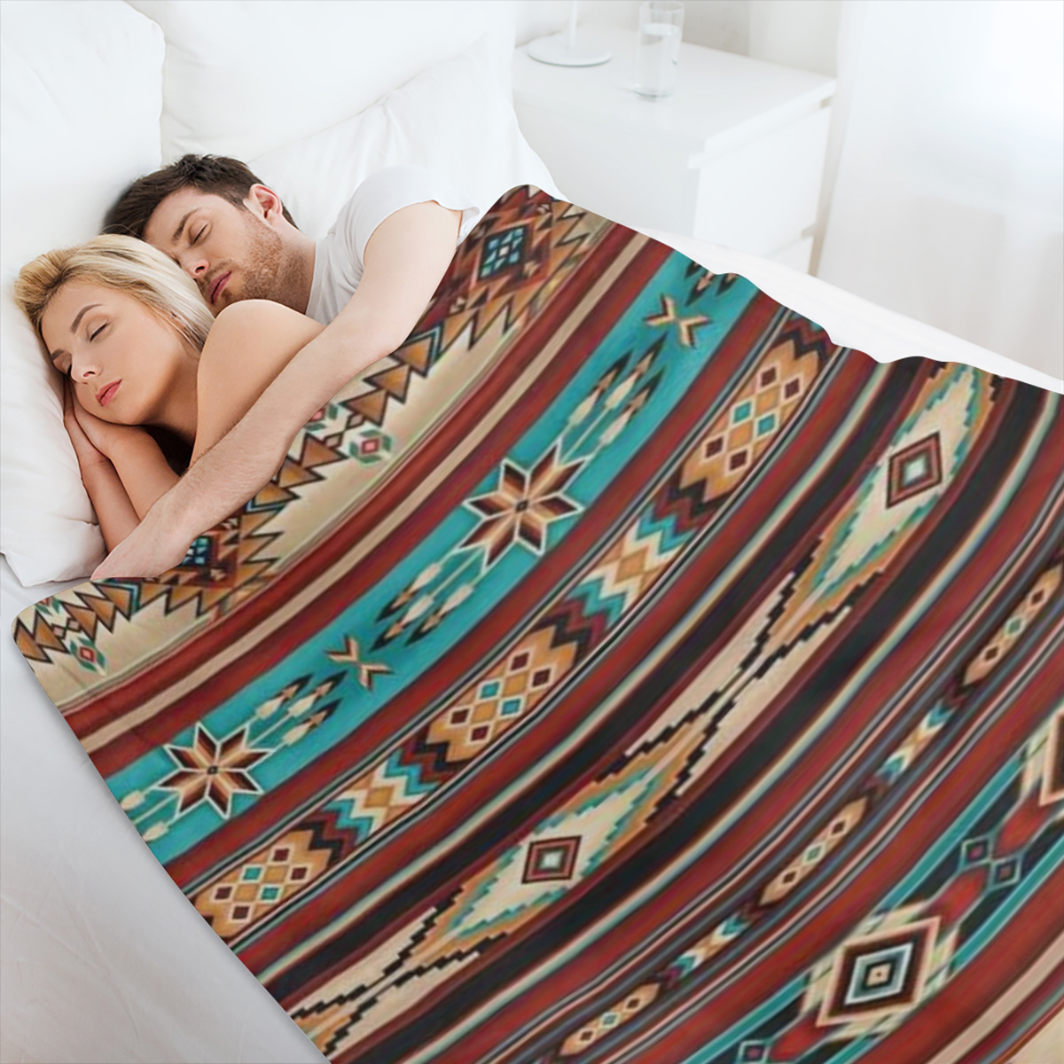 GLENLCWE 1pc Tribal Native Striped Aztec Print Blanket Fluffy Flannel Blanket Holiday Gift Blanket Microfiber Bed Blanket Soft And Lightweight for Adults