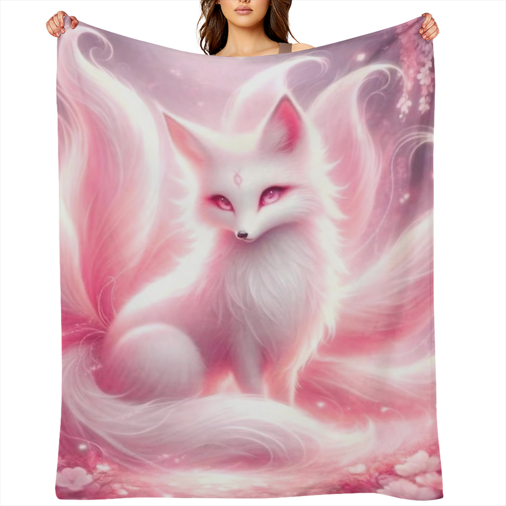 1pc pink nine-tailed fox printed blanket shawl nap blanket soft skin-friendly leisure sofa blanket throw blanket nap blanket multi-purpose blanket
