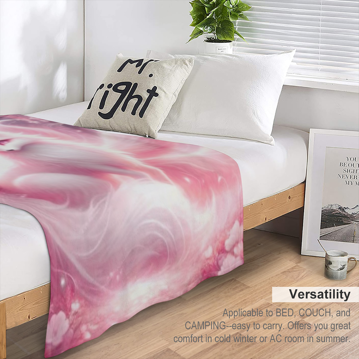 1pc pink nine-tailed fox printed blanket shawl nap blanket soft skin-friendly leisure sofa blanket throw blanket nap blanket multi-purpose blanket