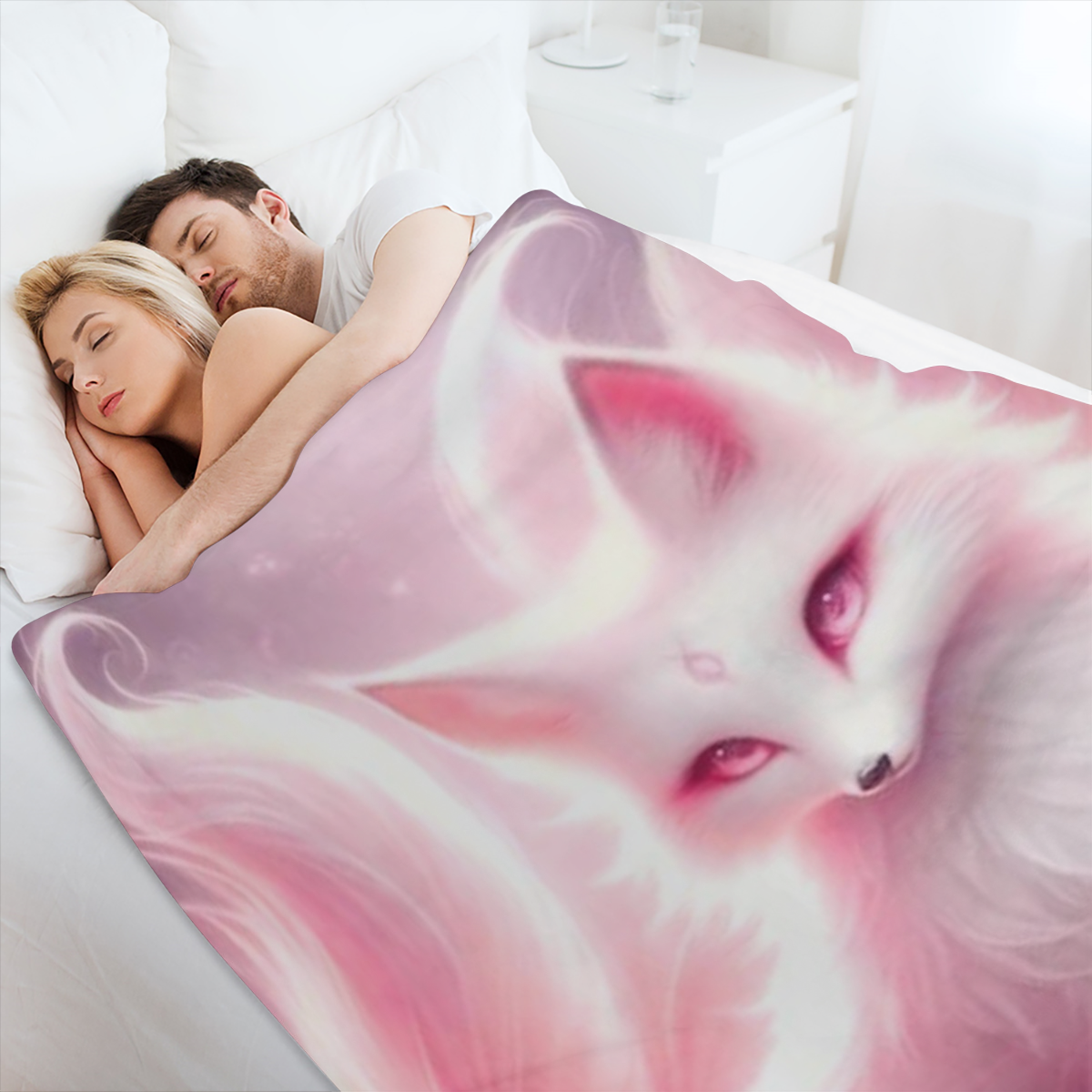 1pc pink nine-tailed fox printed blanket shawl nap blanket soft skin-friendly leisure sofa blanket throw blanket nap blanket multi-purpose blanket