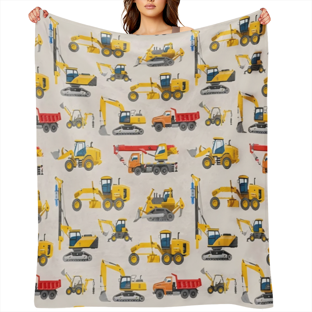 1PC Truck excavator printed Flannel blanket Nap blanket Sofa bed Warm comfortable soft blanket Gift Home comfortable lightweight blanket sofa bed Travel Camping Living room Office sofa chair bed blank